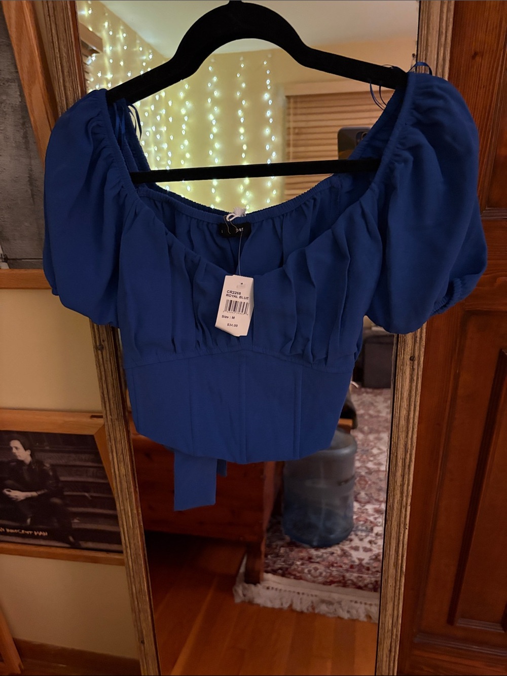 Blu Pepper Royal Blue Puff-Sleeve Cropped Top
